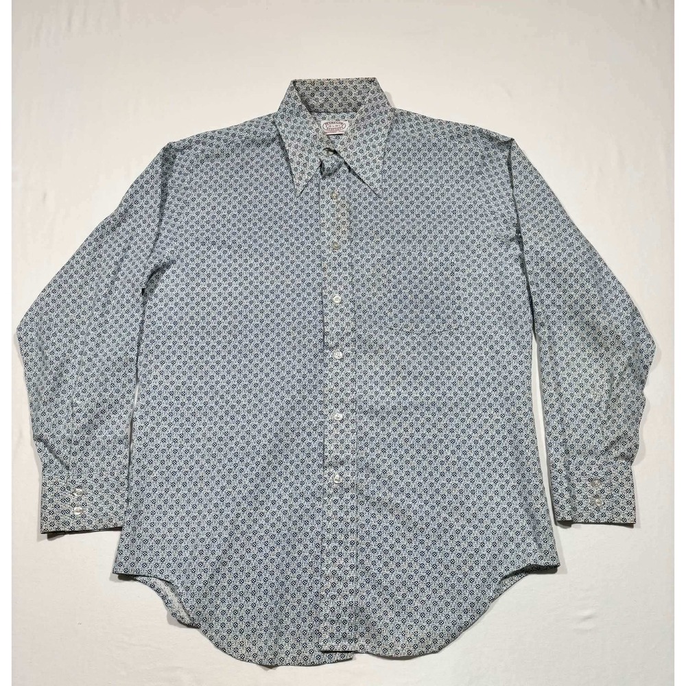 Vintage McGregor Scotset Blue Geometric Print 70s Pointed Collar Shirt Mens L